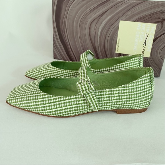 Jeffrey Campbell Square Toe Mary Jane Flats Green Houndstooth Pin Up Rockabilly - Picture 8 of 13
